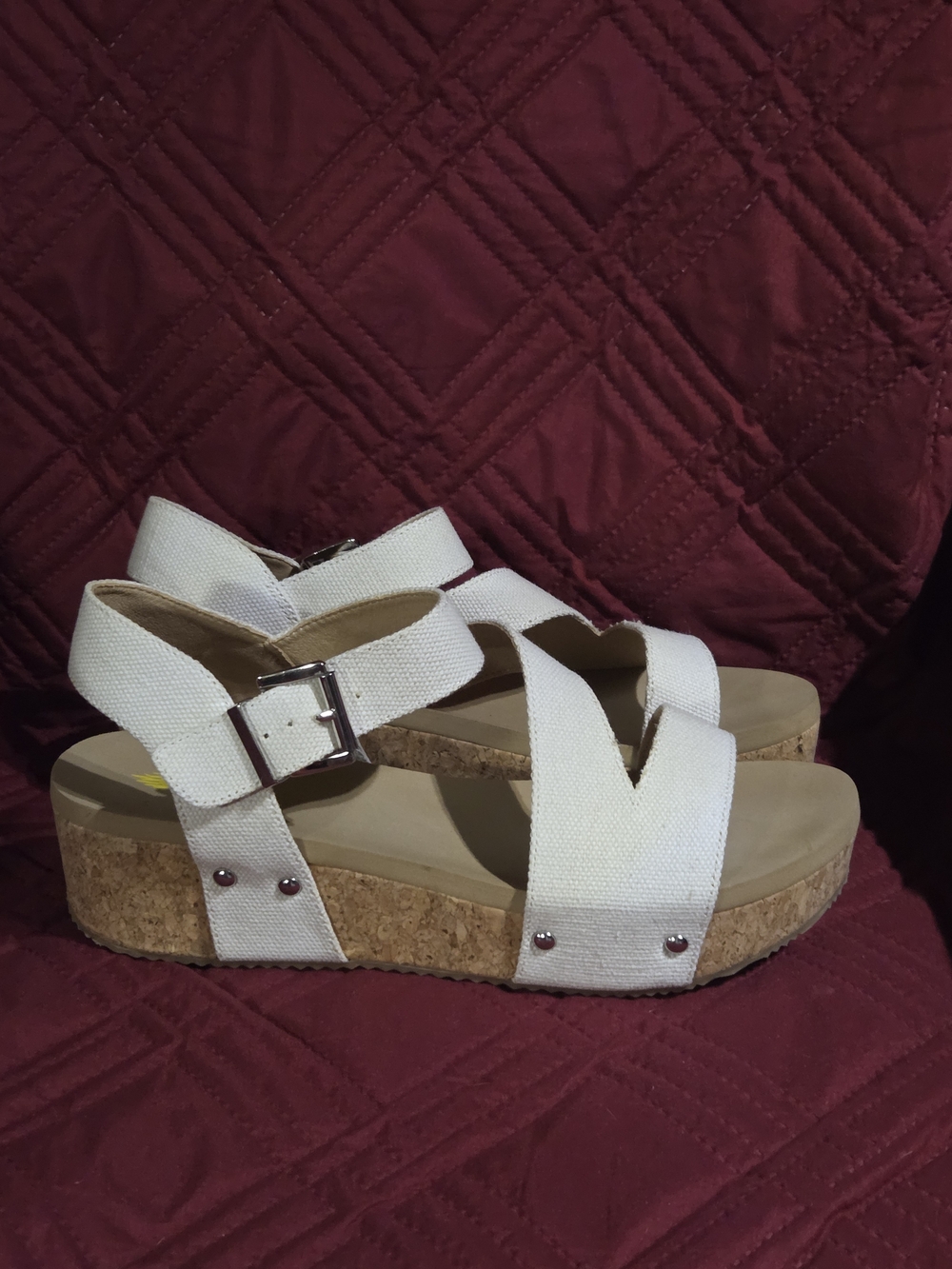 Volatile White Cork Platform Sandals with Buckle Straps
